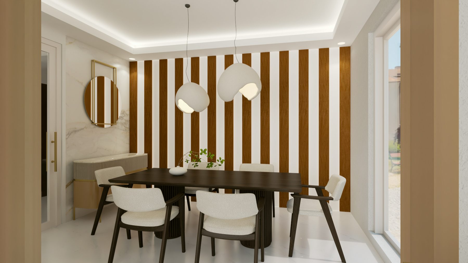 Twin House in Obídos, rendering of the dining room.