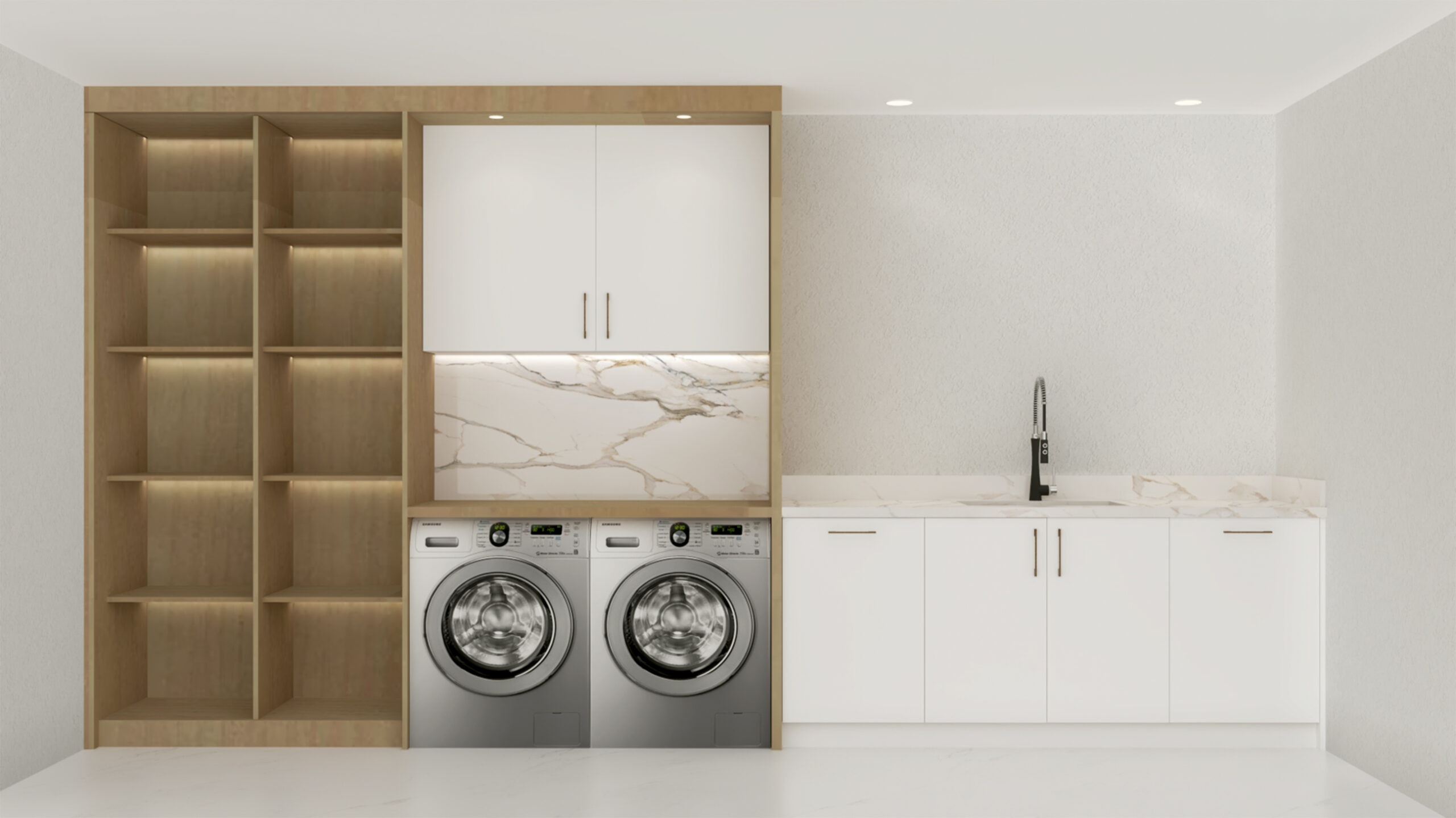 Twin House in Obídos, rendering of the laundry room.
