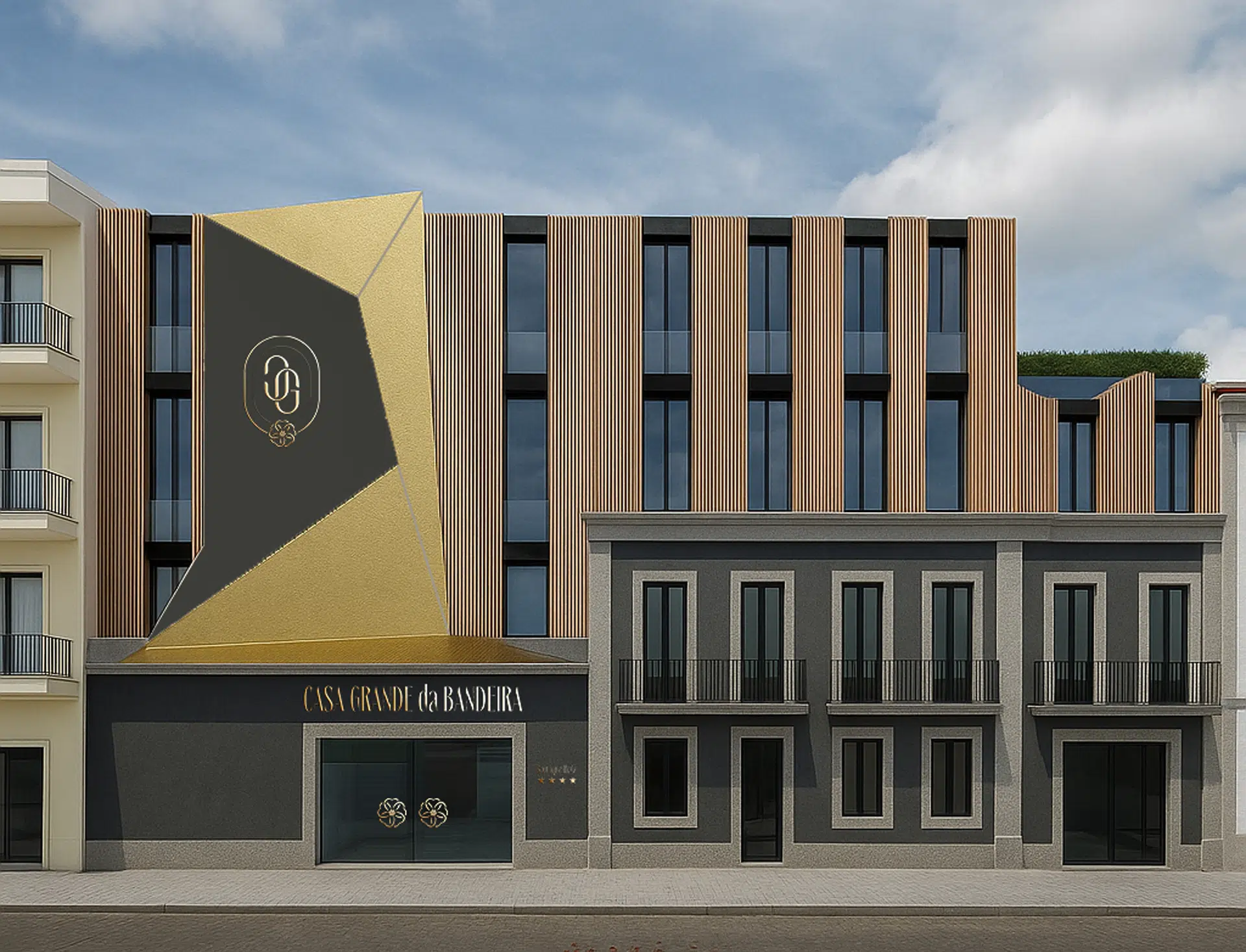 Casa Grande da Bandeira rendering, front view.
