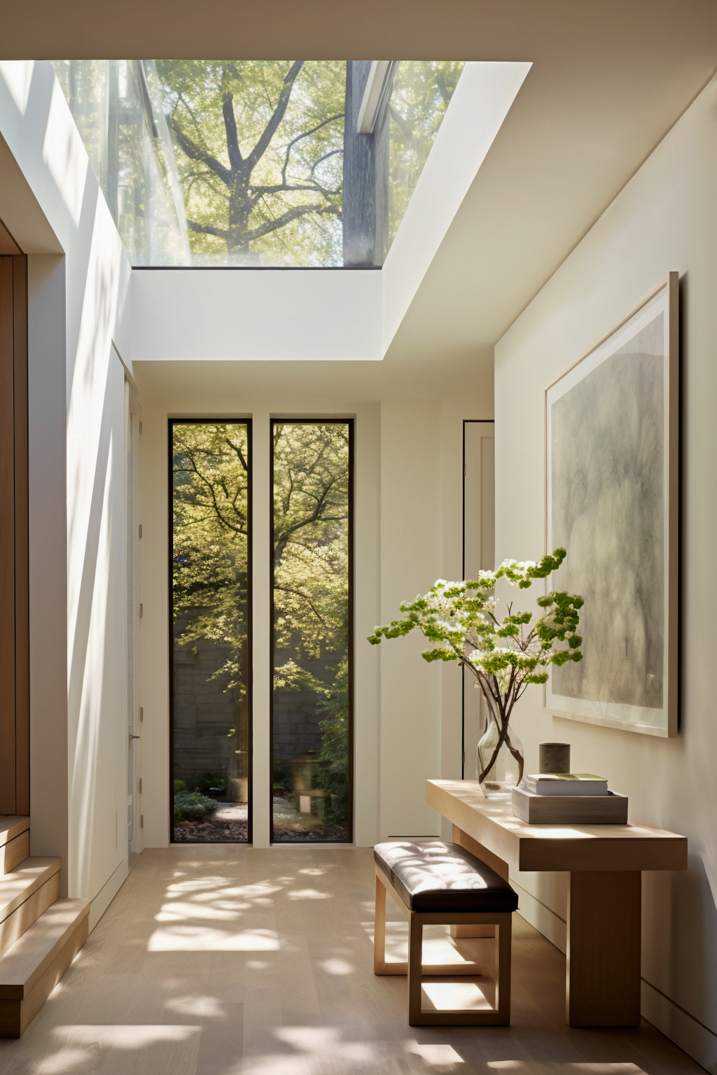 Luxury Property Redevelopment Portugal showcasing a large skylight that brings natural light to the entrance hallway.