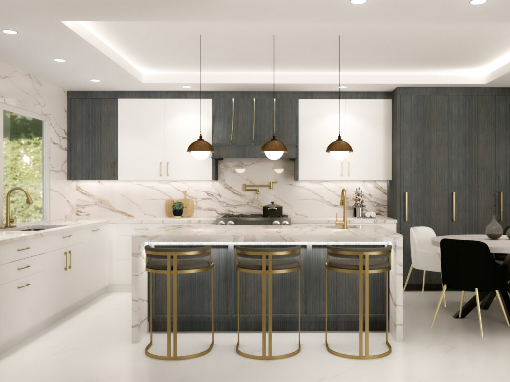 Twin House in Obídos, rendering of the kitchen.